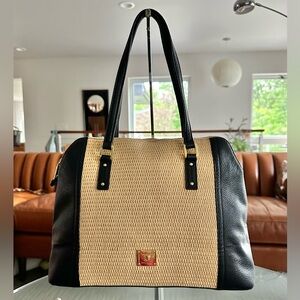 Ralph Lauren LRL Natural Woven Straw & Black Leather Tote Satchel Shoulder Bag